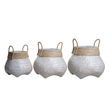 Korb BENOA S aus Bambus, Seegras und Jute – Weiß und Beige