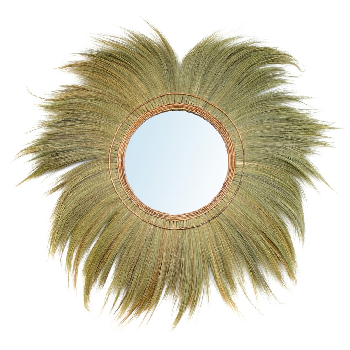 Stort rundt spejl med naturfiberramme, 120 cm - Beige