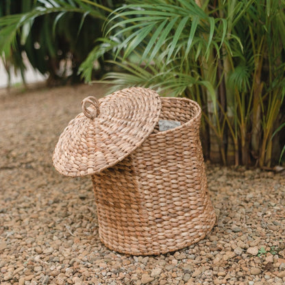 Jute & metal laundry basket with lid, M – 40 × 40 cm