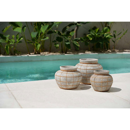 Terracotta-vase med rattan, naturlig grå, stor