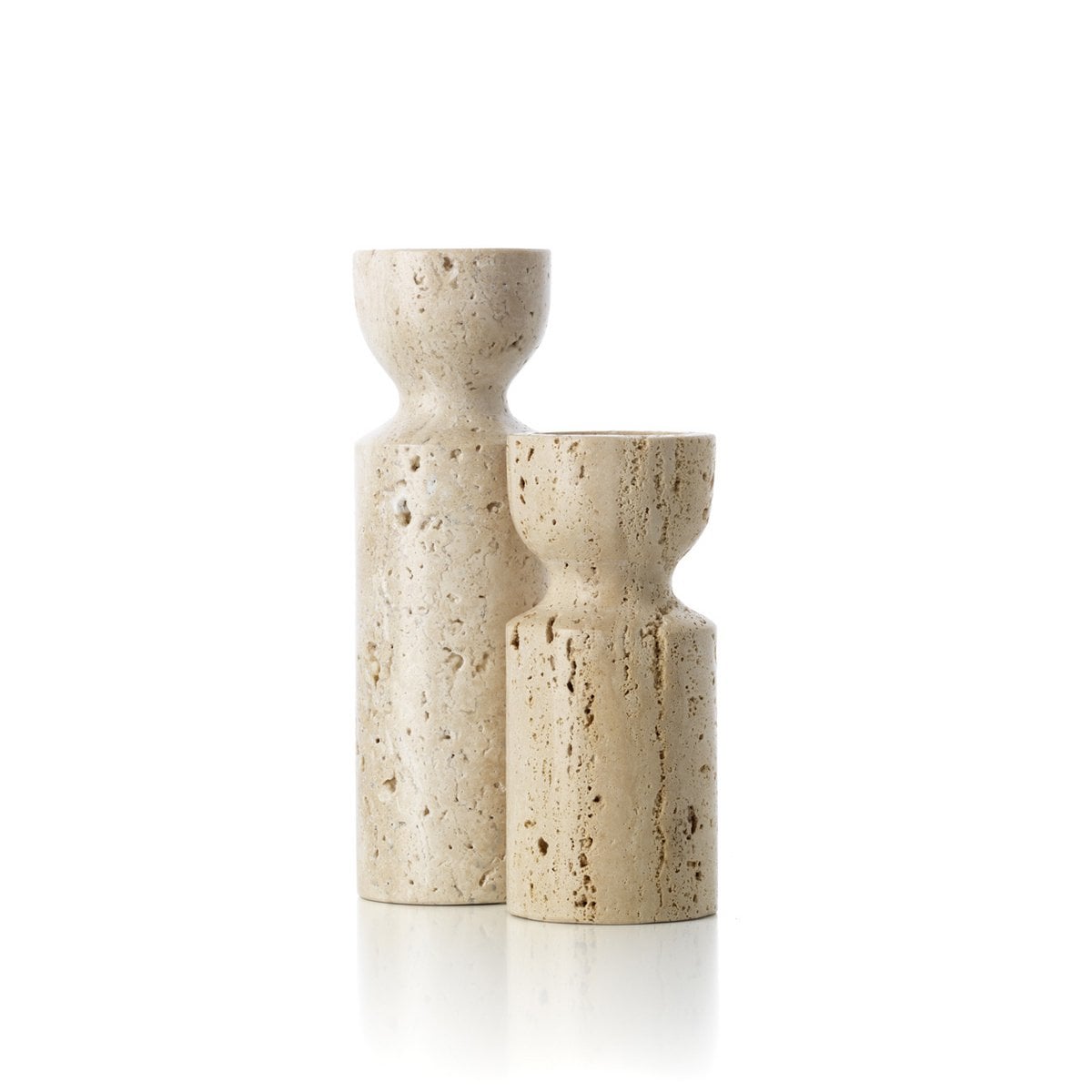 Travertin Sanduhr Kerzenhalter, beige medium - handgeschnitzt