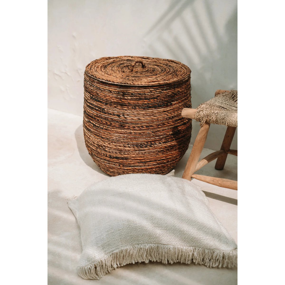 Handgefärbter Baumwollkissenbezug, 60×60 cm – Creme