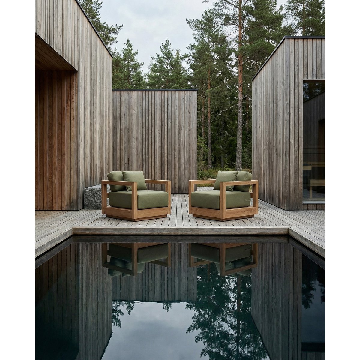 Gartensofa aus Holz 77×85 cm – Kissen algengrün, Indonesien