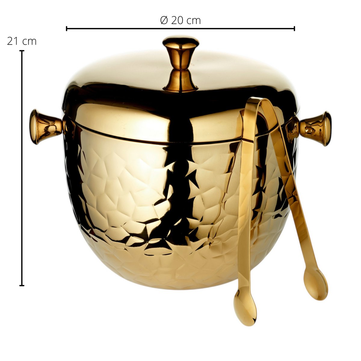 Gold stainless steel ice bucket Rico, 21 cm - with sieve and tongs