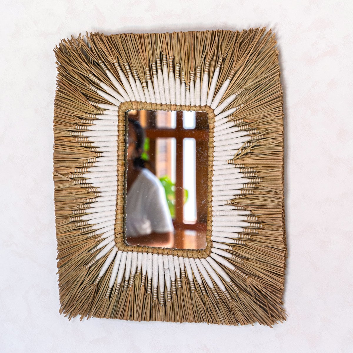 Wandspiegel aus Seegras & Baumwolle 60×50 cm – rechteckig mit Fransen