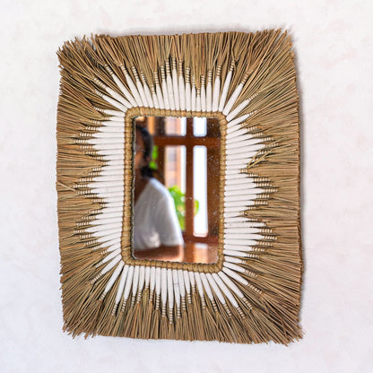 Wandspiegel aus Seegras & Baumwolle 60×50 cm – rechteckig mit Fransen