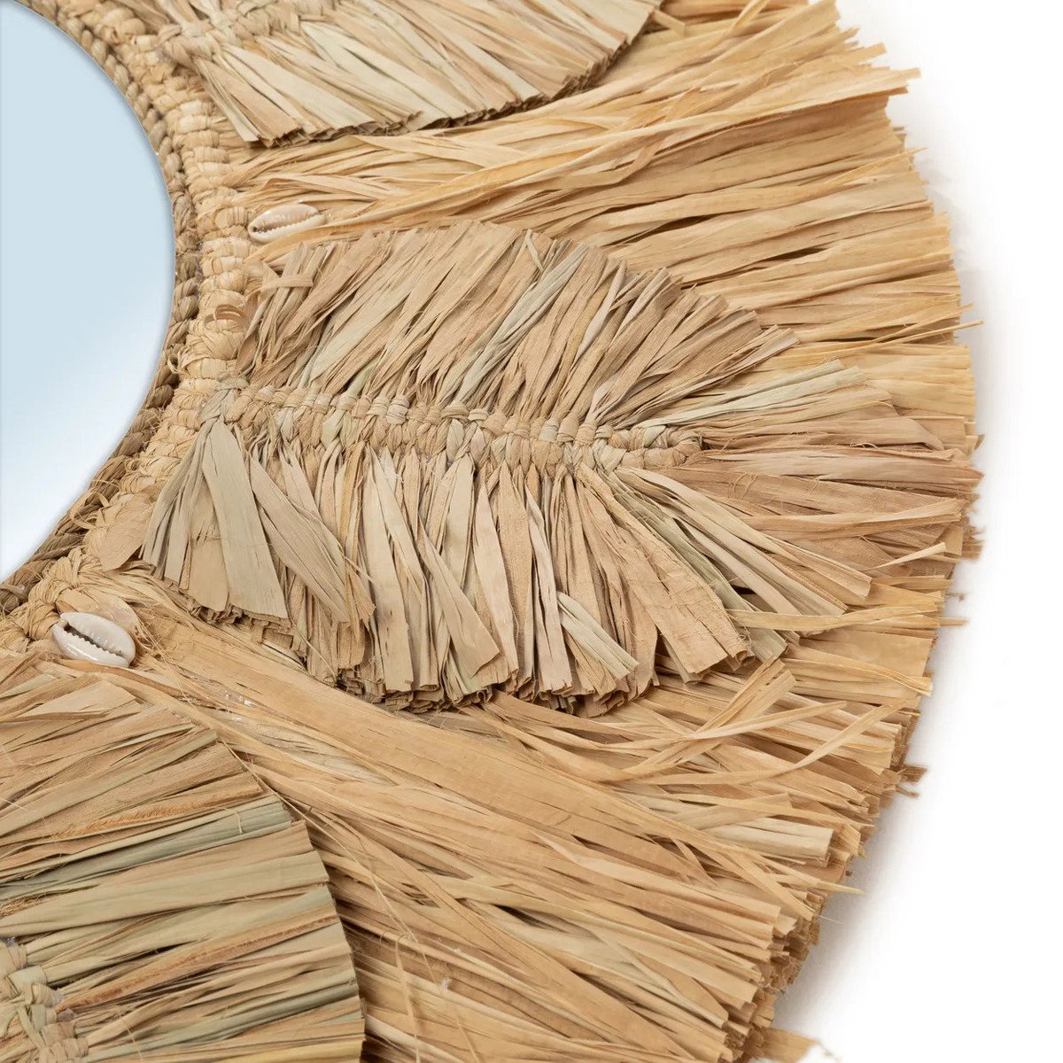 Rundt vægspejl i raffia, 60 cm - naturpalmevæv