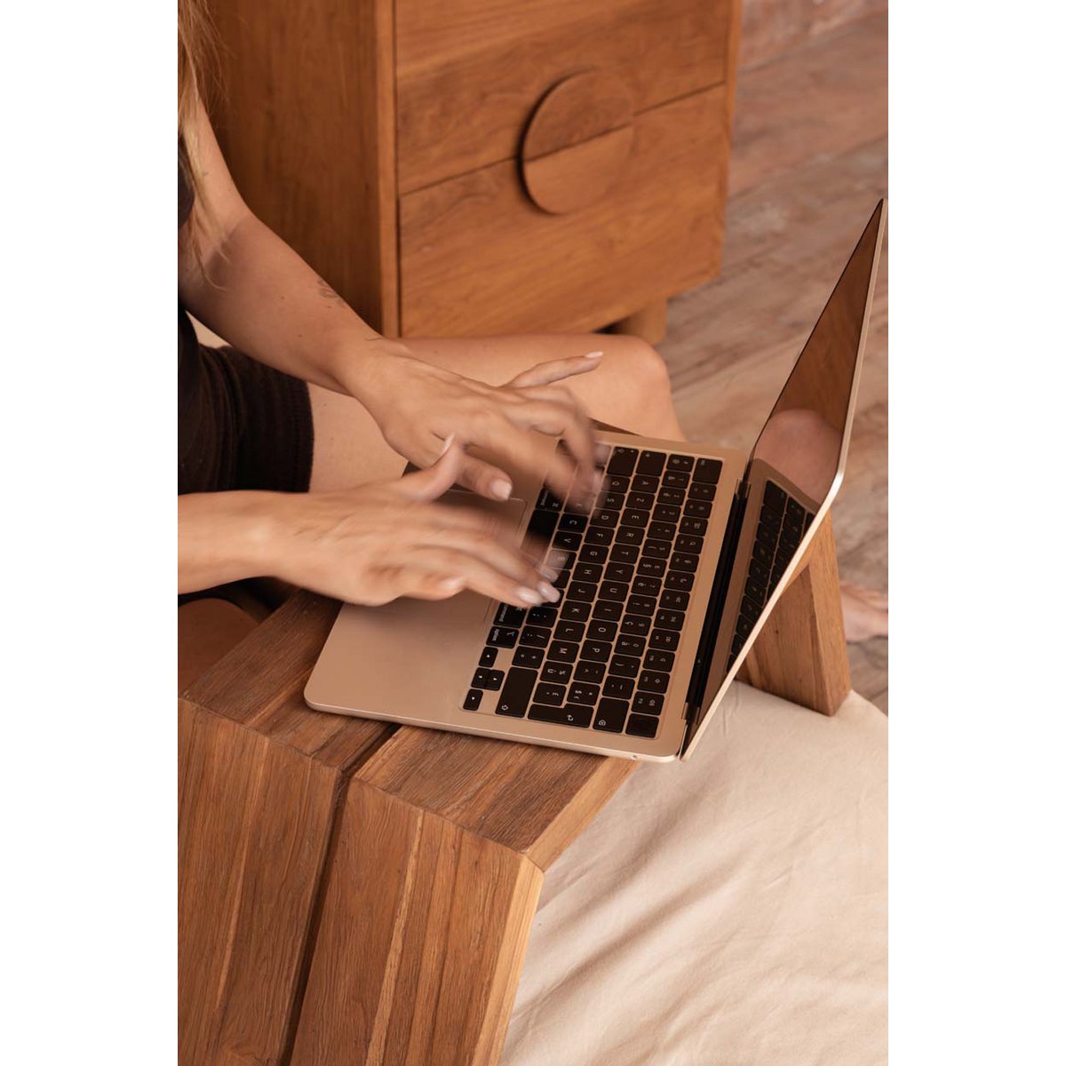 Teak side table, 55 cm - sculptural form