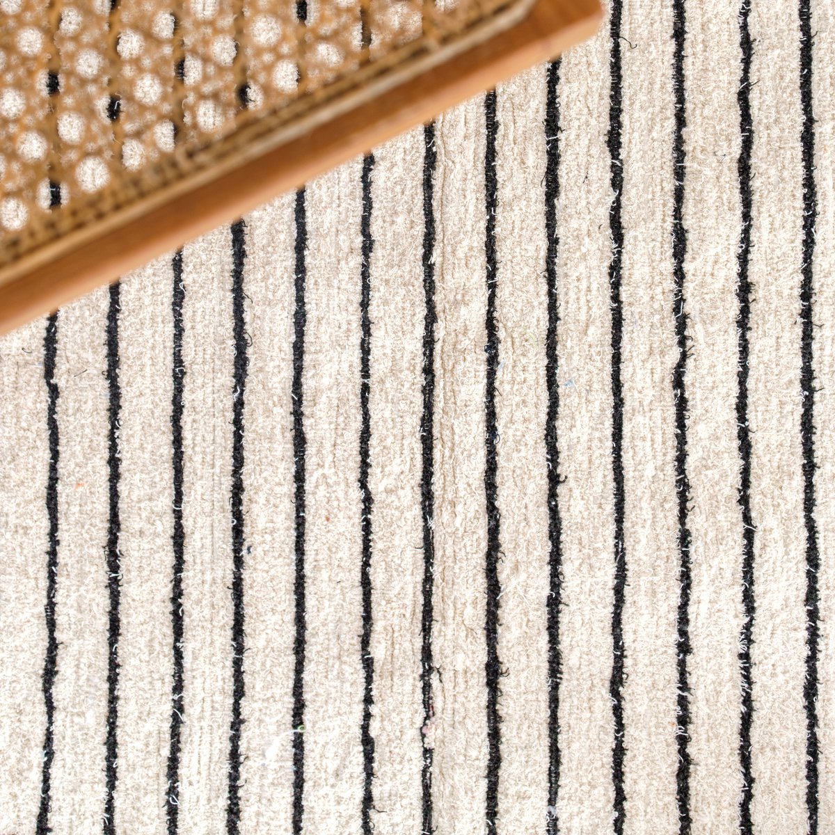 Handwoven cotton rug 157 × 119 cm – black stripe on white