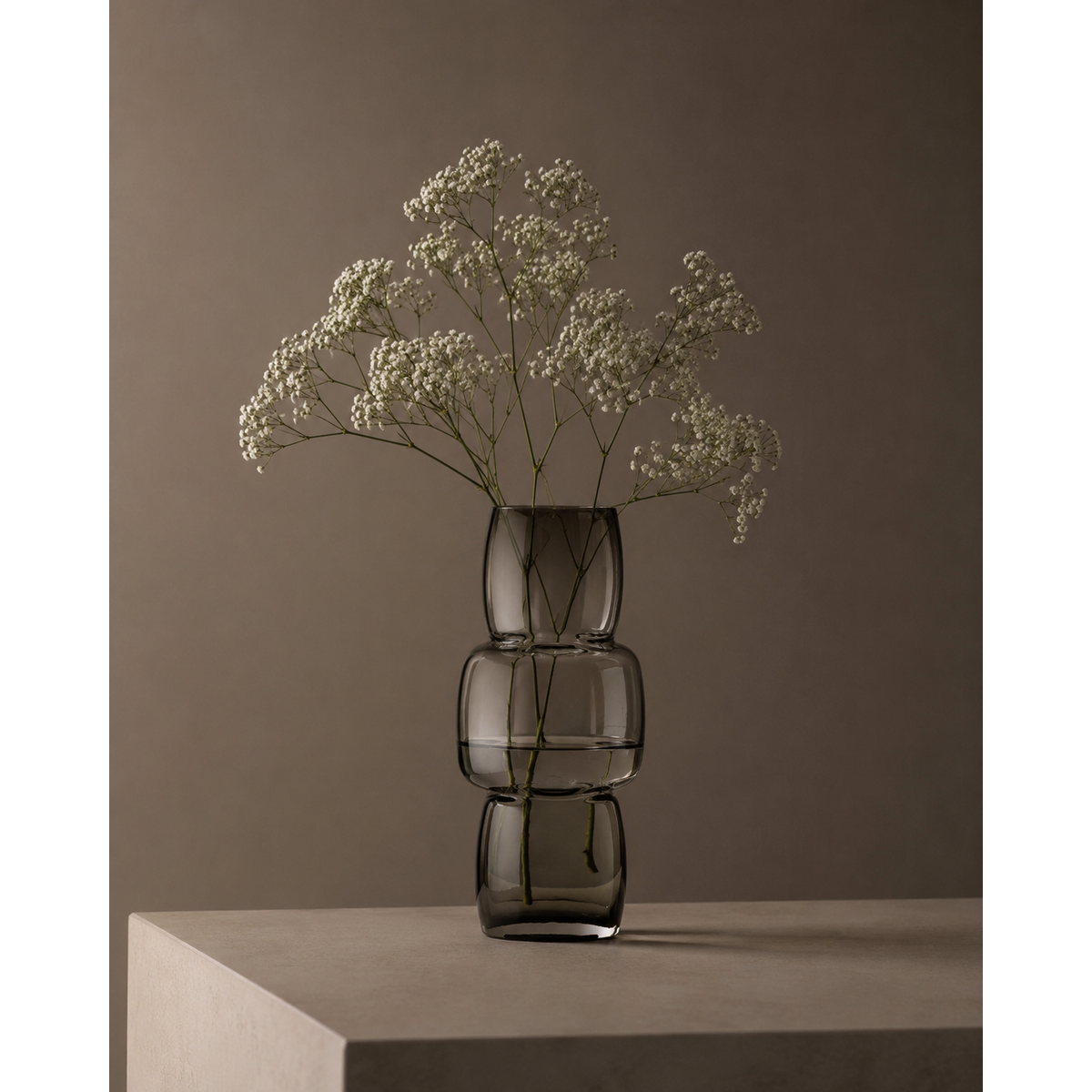Dark grey glass vase, cuboid - M