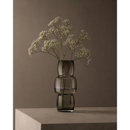 Dark grey glass vase, cuboid - M