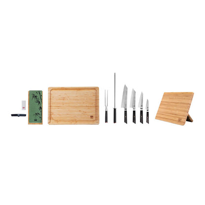 Bunka 9-teiliges Messer- & Zubehörset – 440C-Stahl, Ebenholzgriff