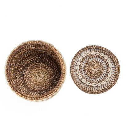 Shell storage bin, rattan - natural brown, handwoven