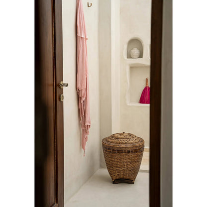 Rattan storage basket, large round – natural brown