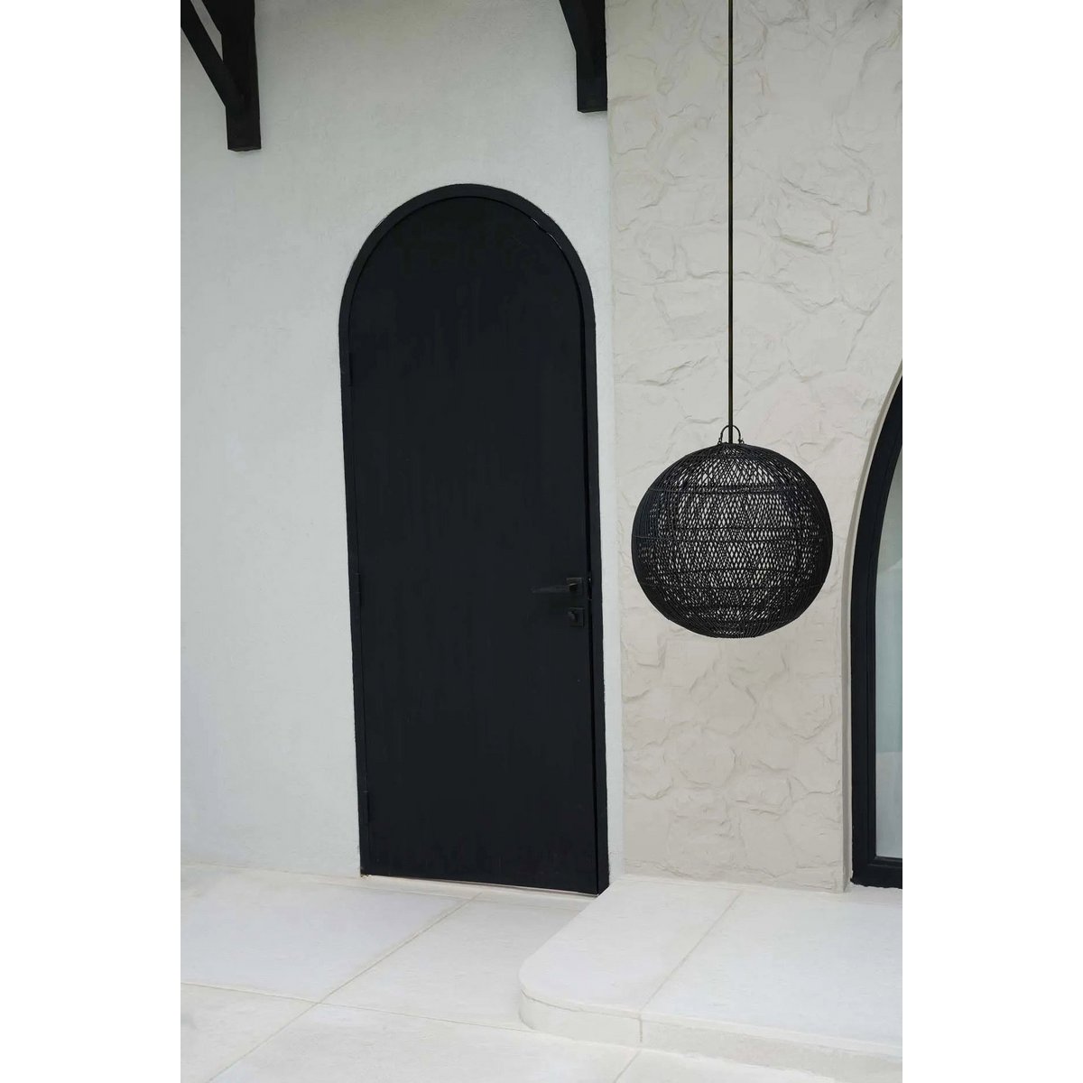 Handwoven rattan ball pendant shade 50 cm - black, medium