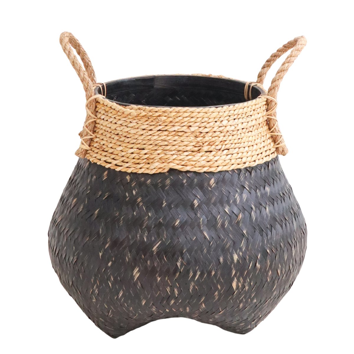 Hand-woven bamboo & jute basket 38 cm - black, S