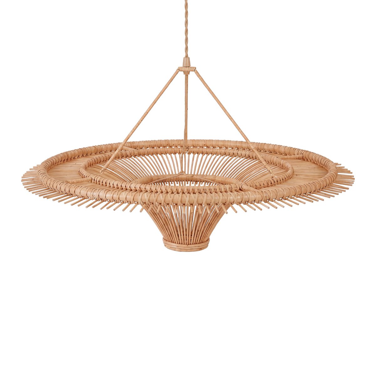 Rattan-Pendelleuchte, breiter Kuppelschirm – XL, 110 cm