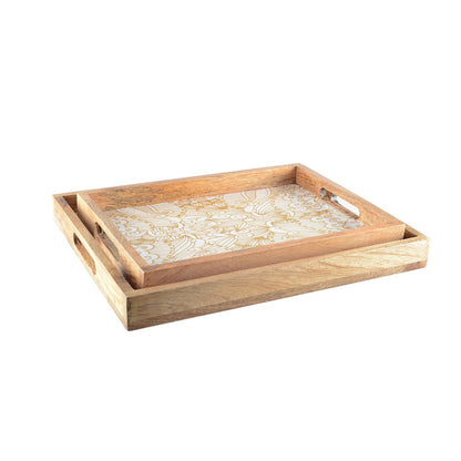 Frühstückstabletts aus Holz, 2er-Set – Weiß & Gelb