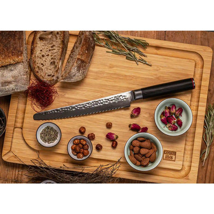 Damast-Brotmesser mit Wellenschliff 200 mm - Holzgriff