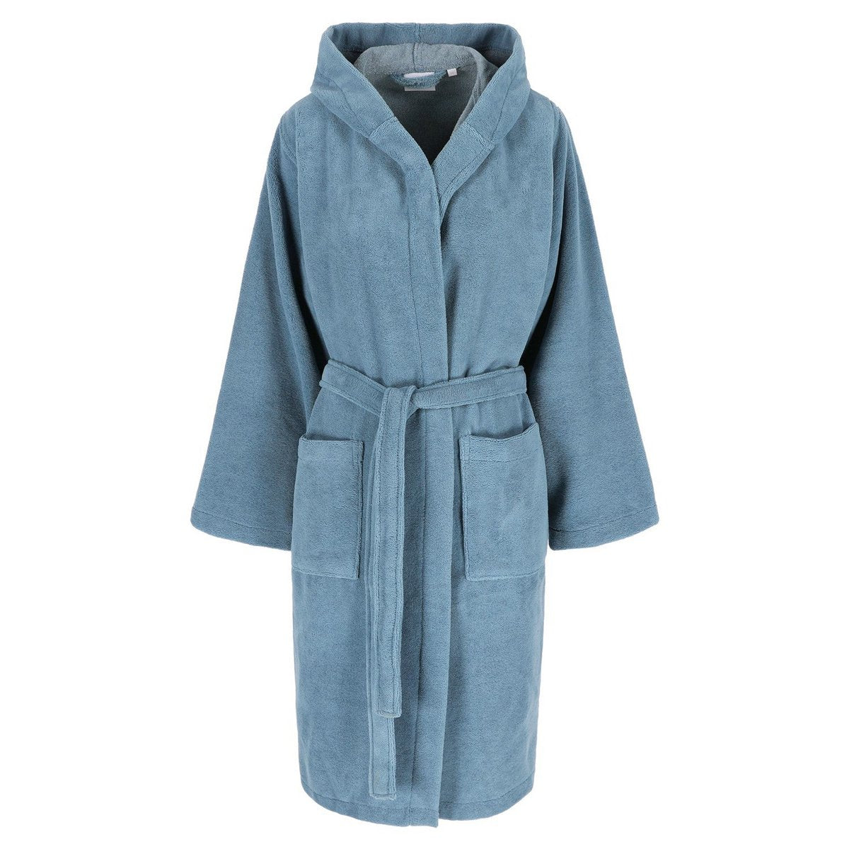 Kapuzenbademantel aus Fleece und Baumwolle, S – Jeansblau