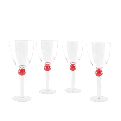 Weingläser aus Glas mit rotem Diamantfuß, 4er-Set