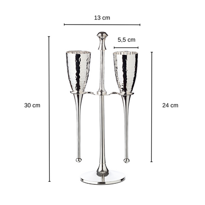 Stählerne Sektflöten mit Ständer, 32 cm - versilbert