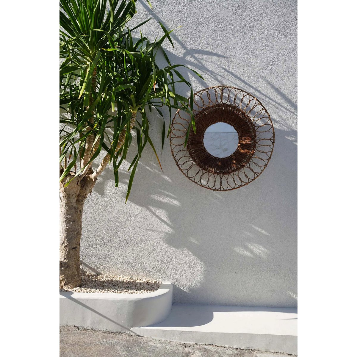 Coconut round mirror, beige - 80 cm