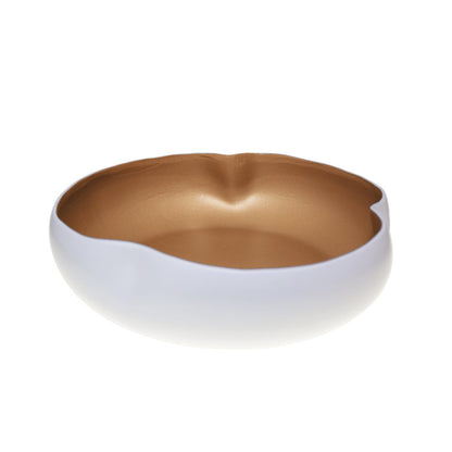 Ceramic serving bowl, white and gold, 34cm