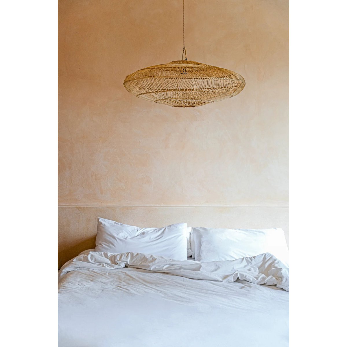 Rattan pendant shade 110 cm L - beige, ribbed weave