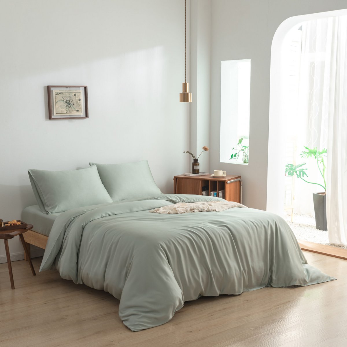 Bamboo duvet cover, 140x220 cm, sage green – button