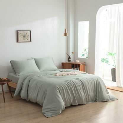 Bamboo duvet cover, 140x220 cm, sage green – button