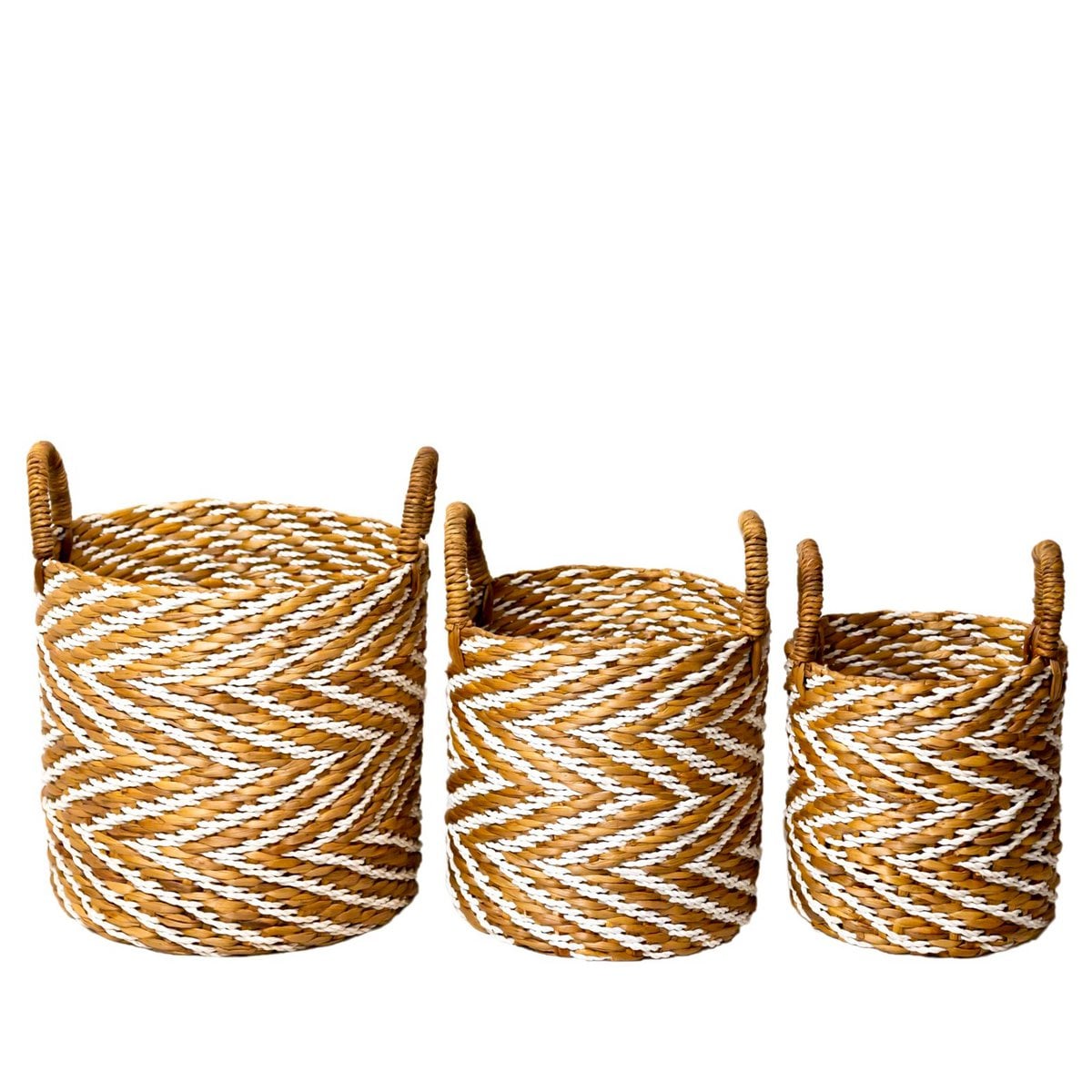 Round woven basket YALIMO L – Ø40×44 cm, striped pattern