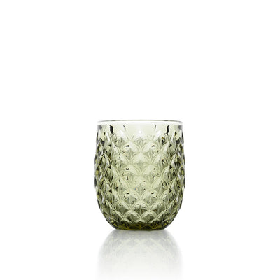 Olivgrünes Wasserglas 10 cm – „Starbeam“-Struktur
