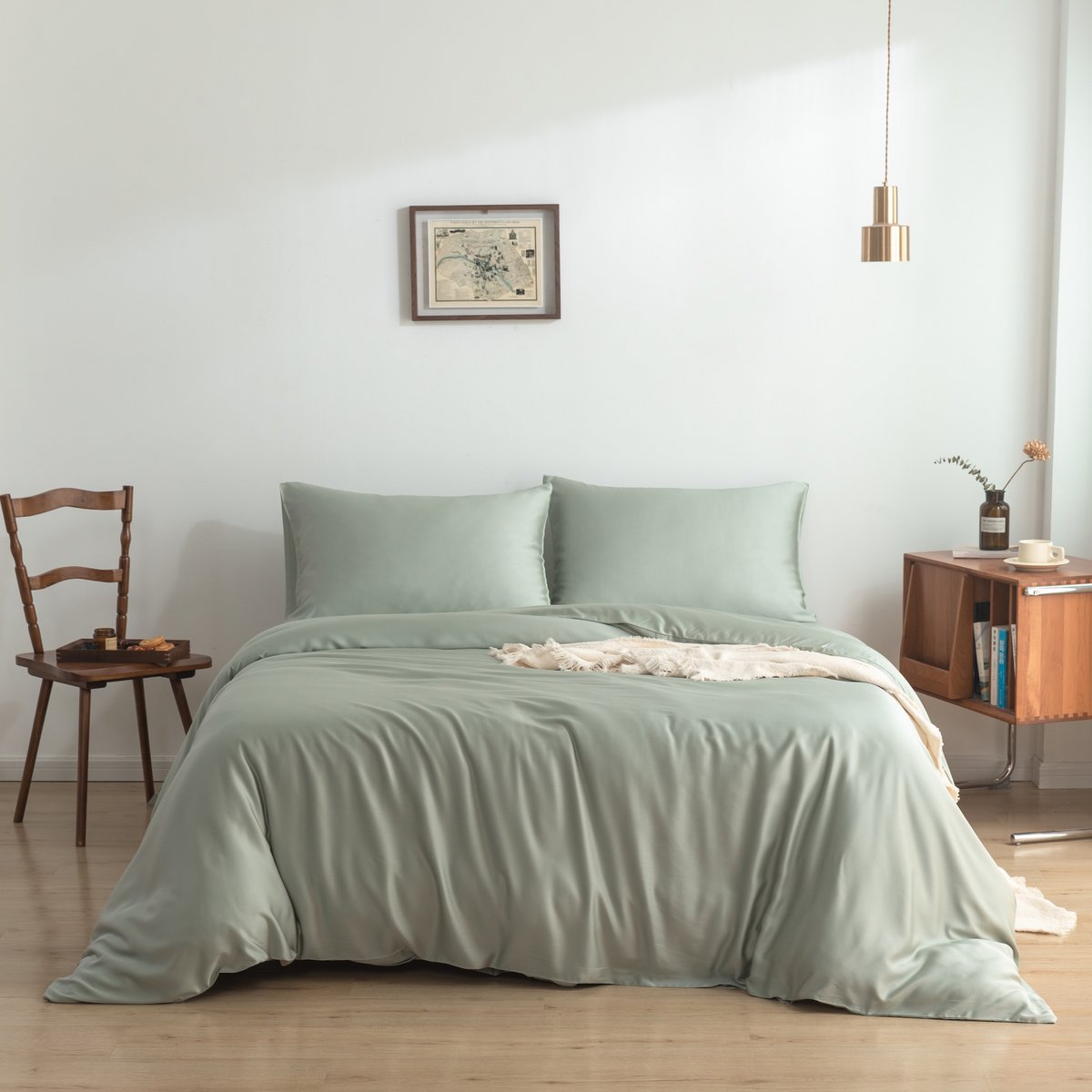 Bamboo duvet cover, 140x220 cm, sage green – button