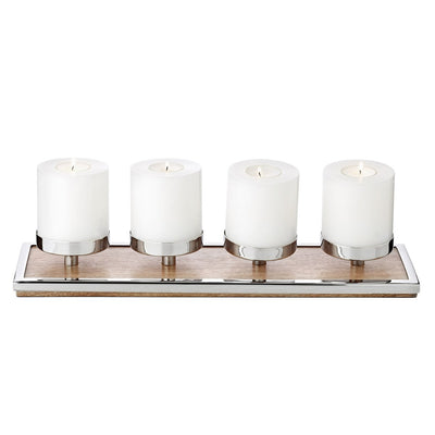 Stainless steel & mango wood advent candle holder Ruti, 45 cm