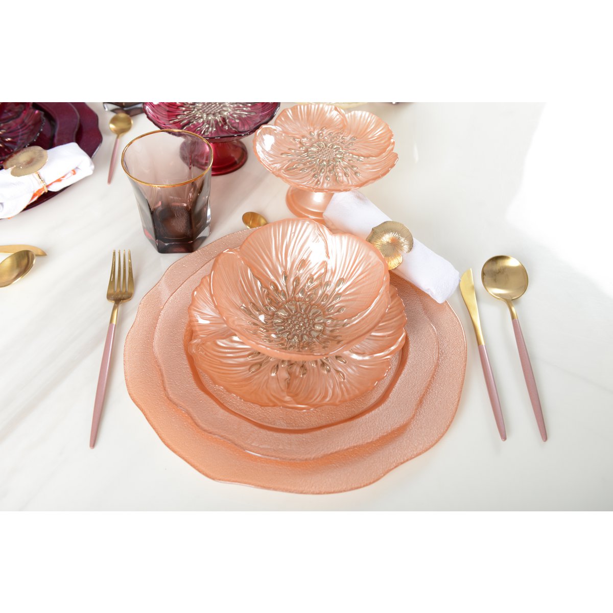Glass bowl, fluted - salmon, 16 cm