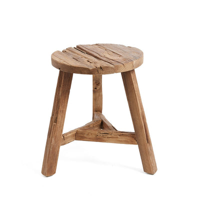Taburet i genanvendt teak, tre ben - 44 cm L