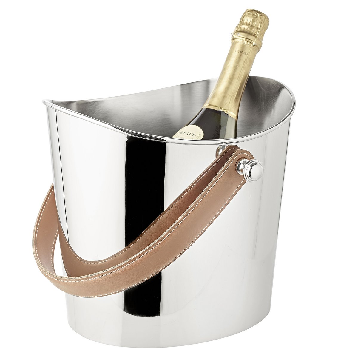 Nickel-plated champagne cooler Gilbert – leather handle, 23 cm