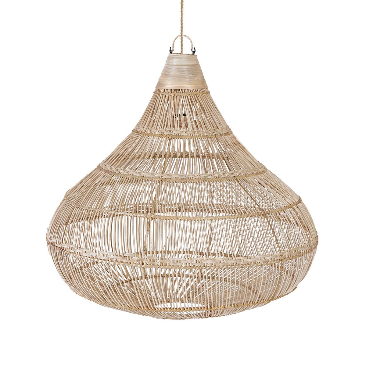 Rattan-Pendelleuchte in Tropfenform – 80 cm breit, 77 cm hoch