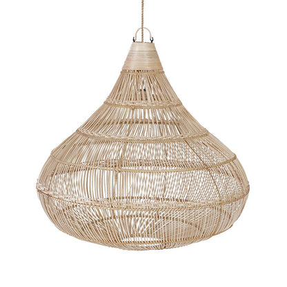 Rattan-Pendelleuchte in Tropfenform – 80 cm breit, 77 cm hoch