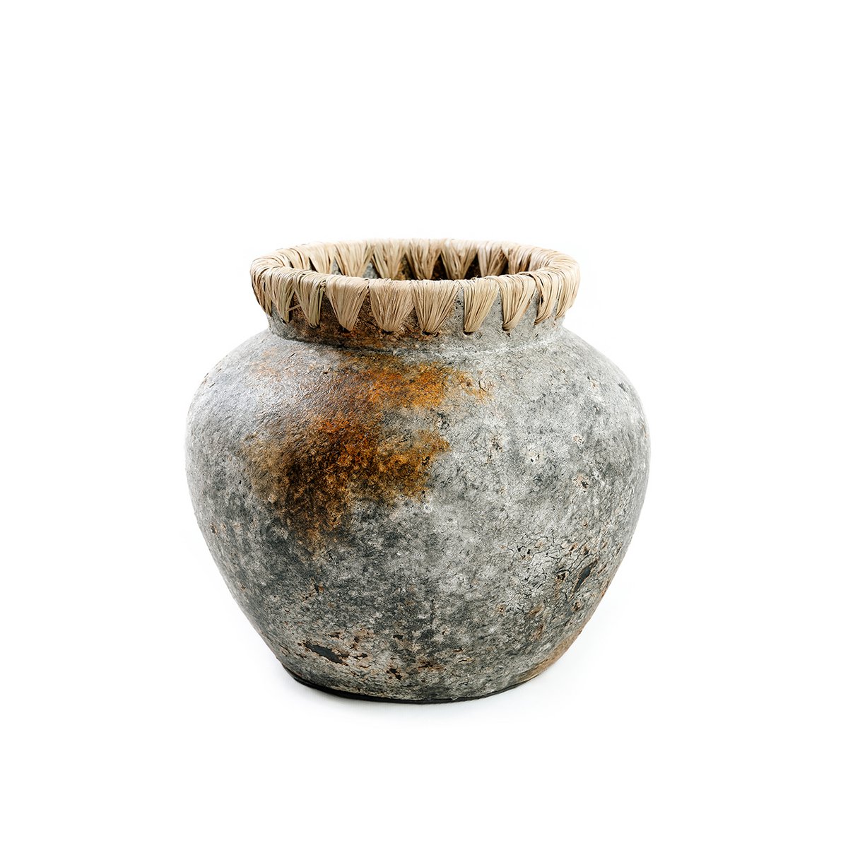 Terrakotta runde Vase antikes Grau 22 × 19 cm – Hergestellt in Indonesien