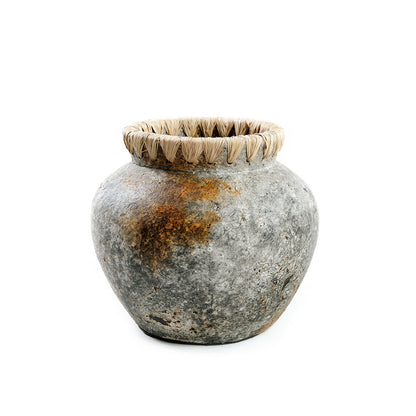 Terrakotta runde Vase antikes Grau 22 × 19 cm – Hergestellt in Indonesien