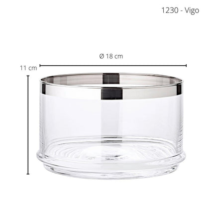 Håndblæst glasskål Vigo, 18 cm – platin kant