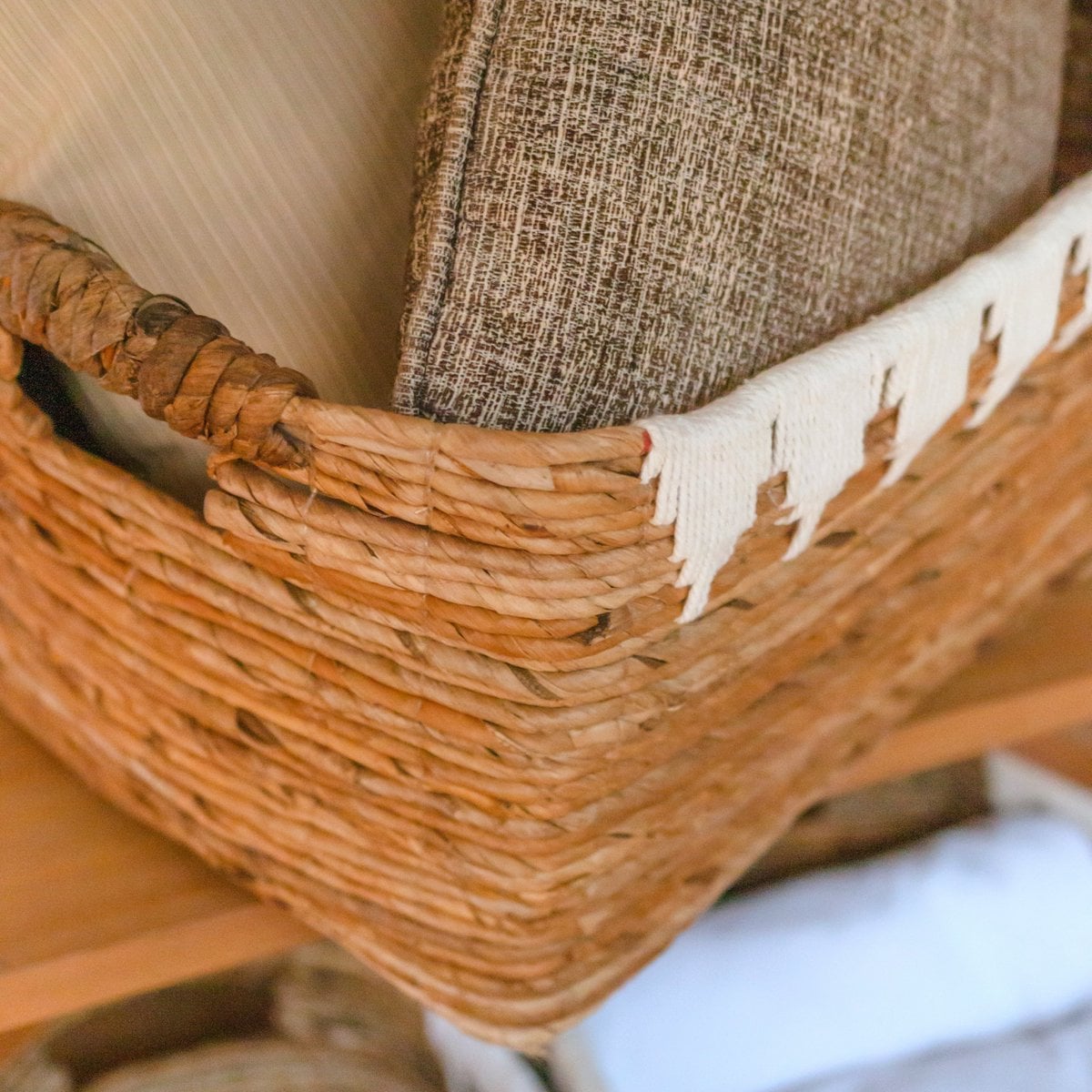 Jute & cotton storage basket 40×30×24 cm – handwoven, Indonesia
