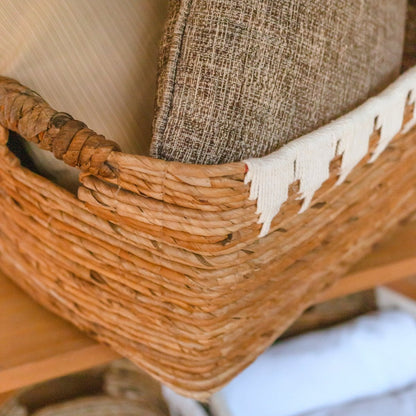 Jute & cotton storage basket 40×30×24 cm – handwoven, Indonesia