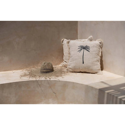 Cotton cushion cover 50×50 cm – palm leaf, natural black
