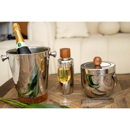 Stainless steel and wood ice bucket 20cm - handmade