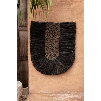 Grass wall circle, woven, 74 cm, black - handmade