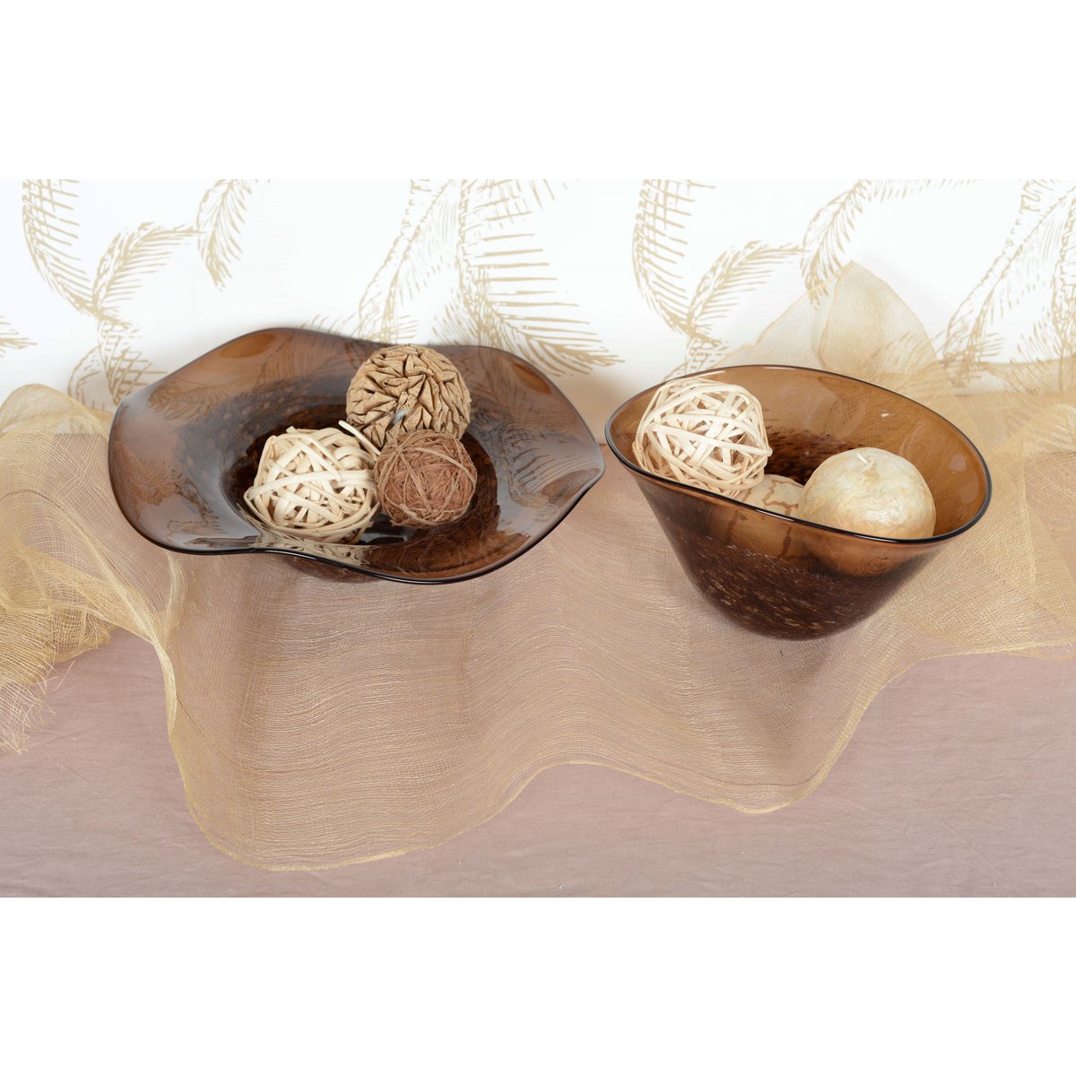 Brown glass decorative bowl, 29 × 21 cm