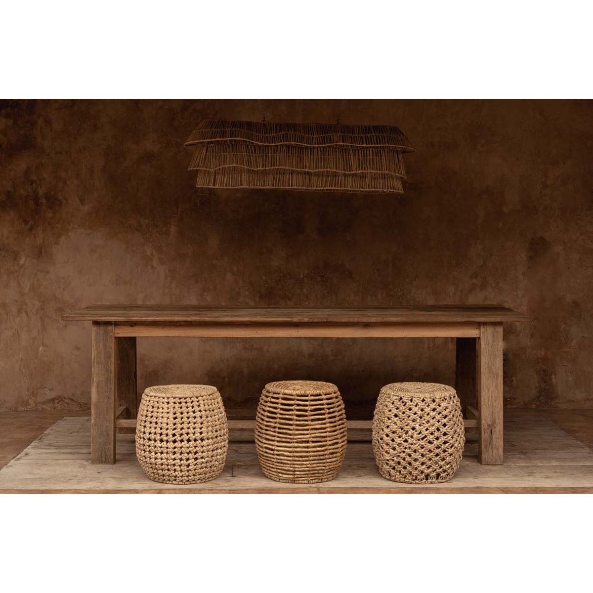 Hocker aus Palmblatt, 48 × 45 cm – Natur-Braun